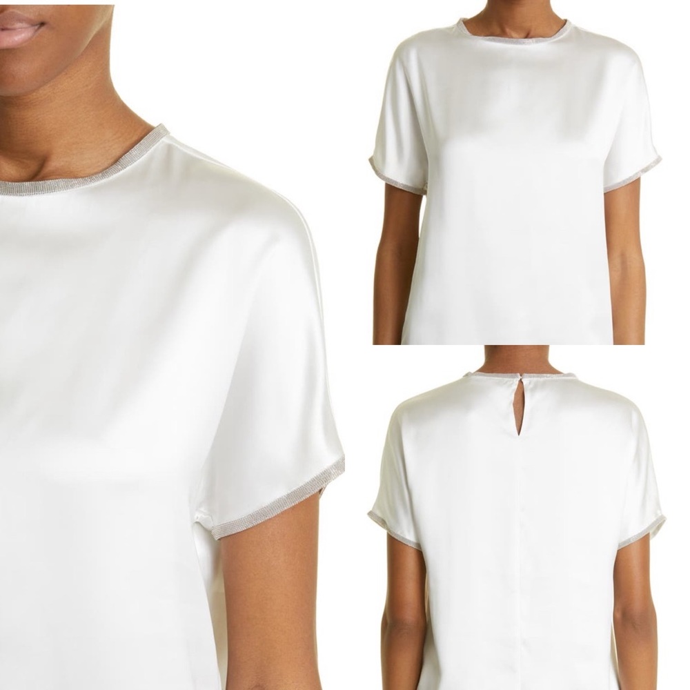 Fabiana Filippi Beas Detail Short Sleeve Satin Top Size 36/S US6 $845